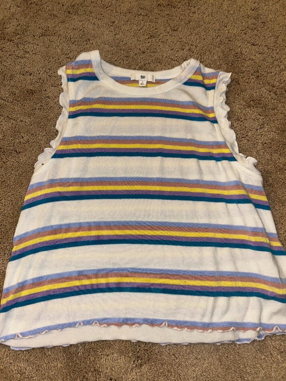 BP Rainbow and White Striped Tank Top with Ruffle Sleeves